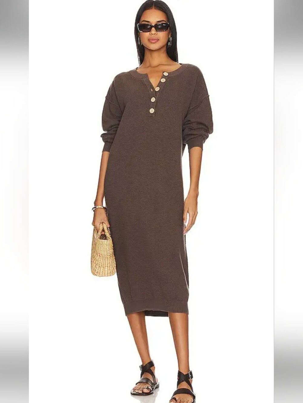 Free People Hailee Sweater Textured Midi Dress in Brown